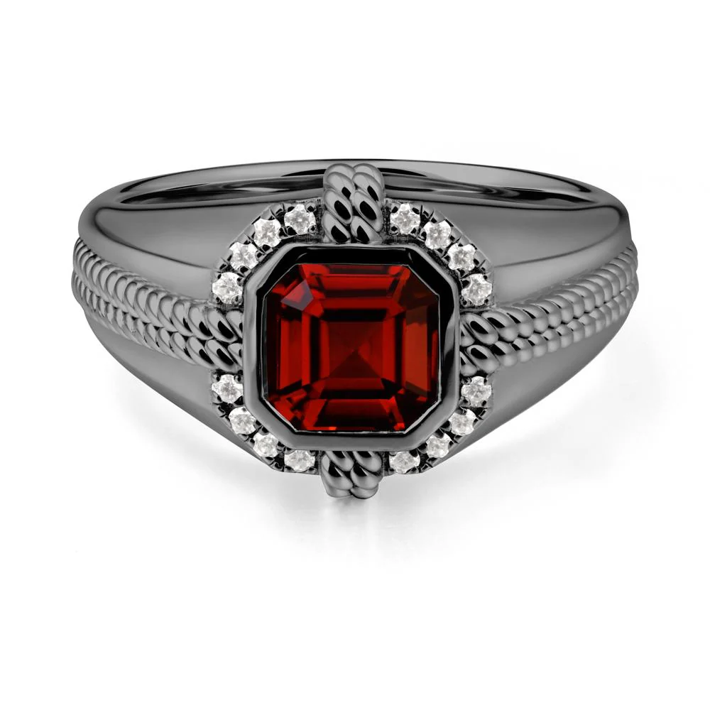 Men Garnet Promise Ring with Twist Rope Design - Image 7