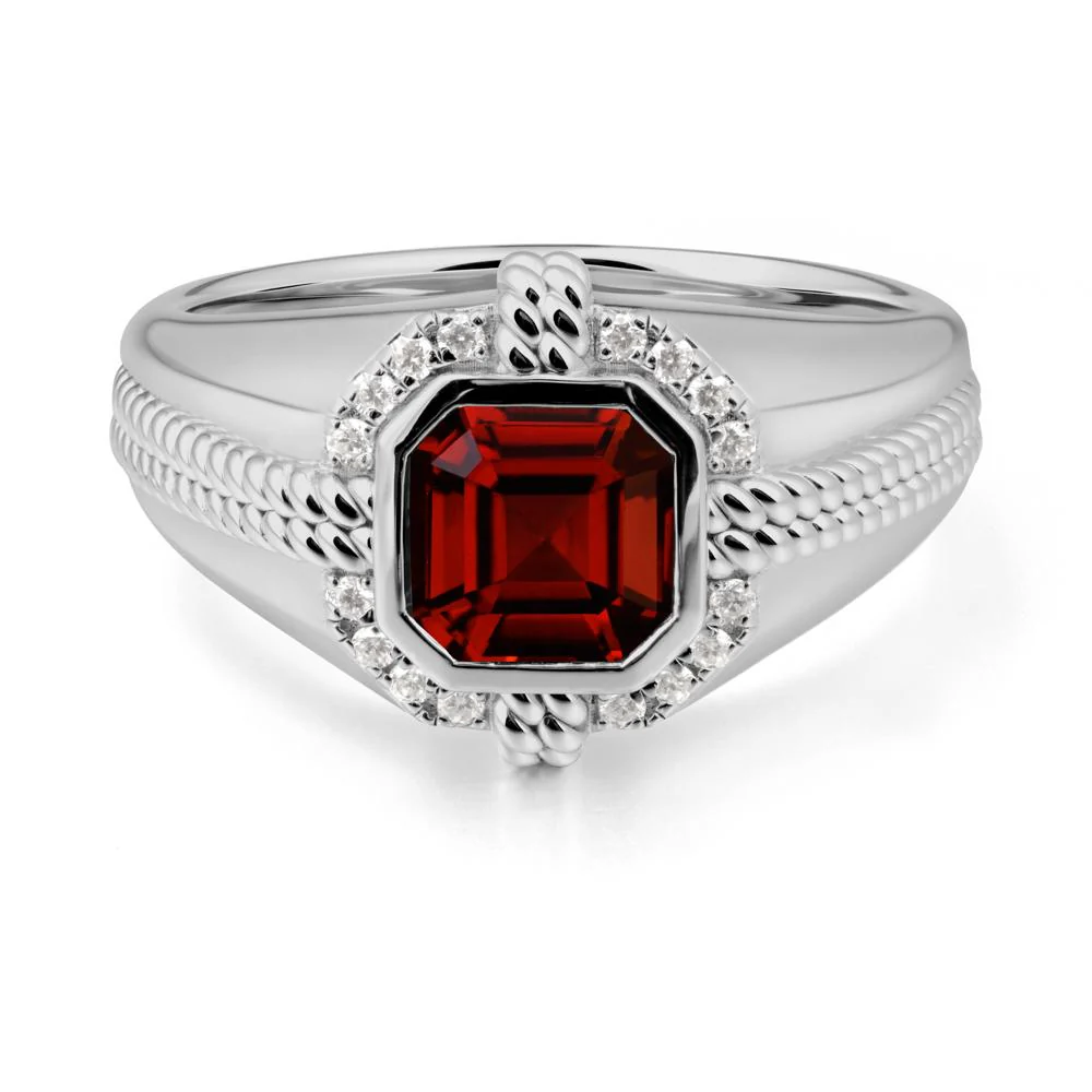 Men Garnet Promise Ring with Twist Rope Design - Image 8