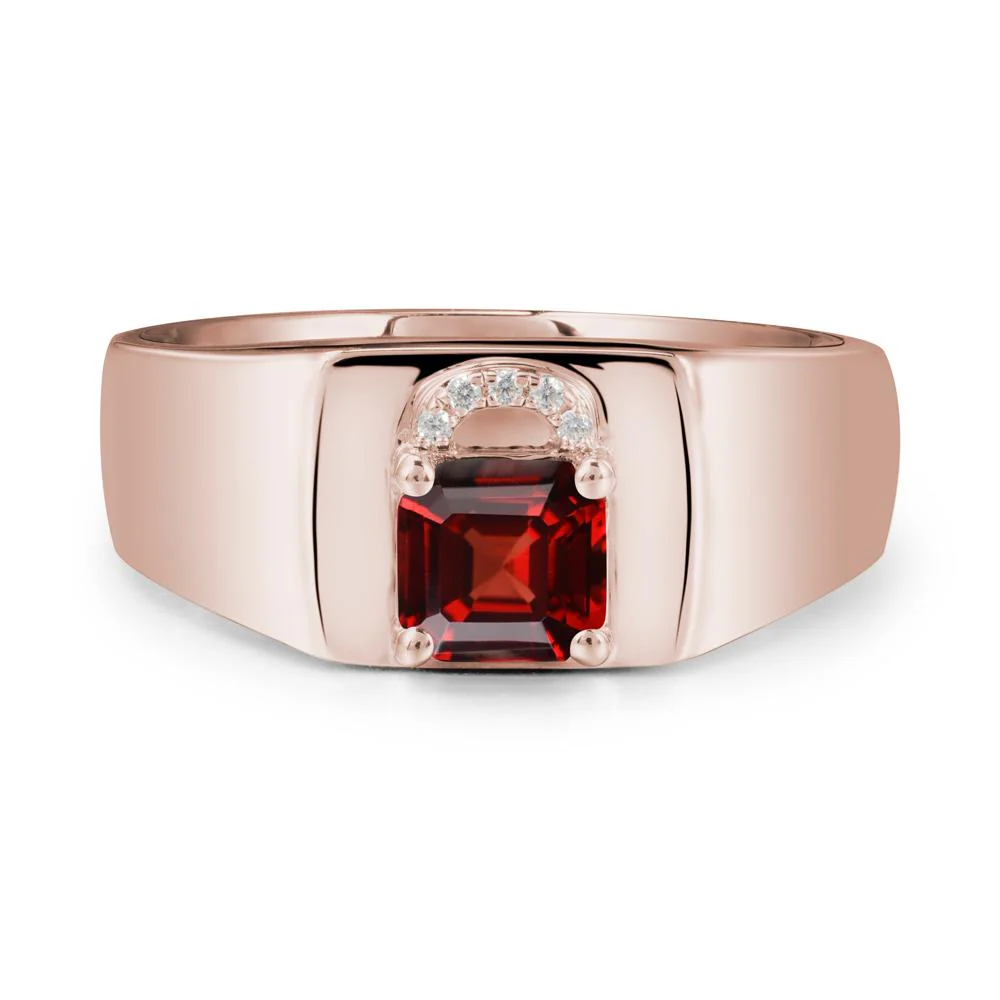 Men Garnet Ring with Lock Design