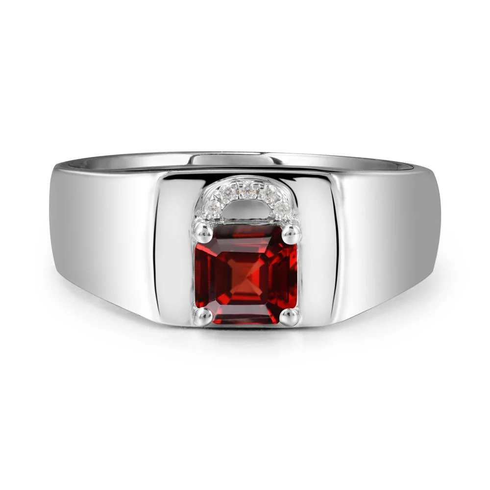 Men Garnet Ring with Lock Design - Image 2