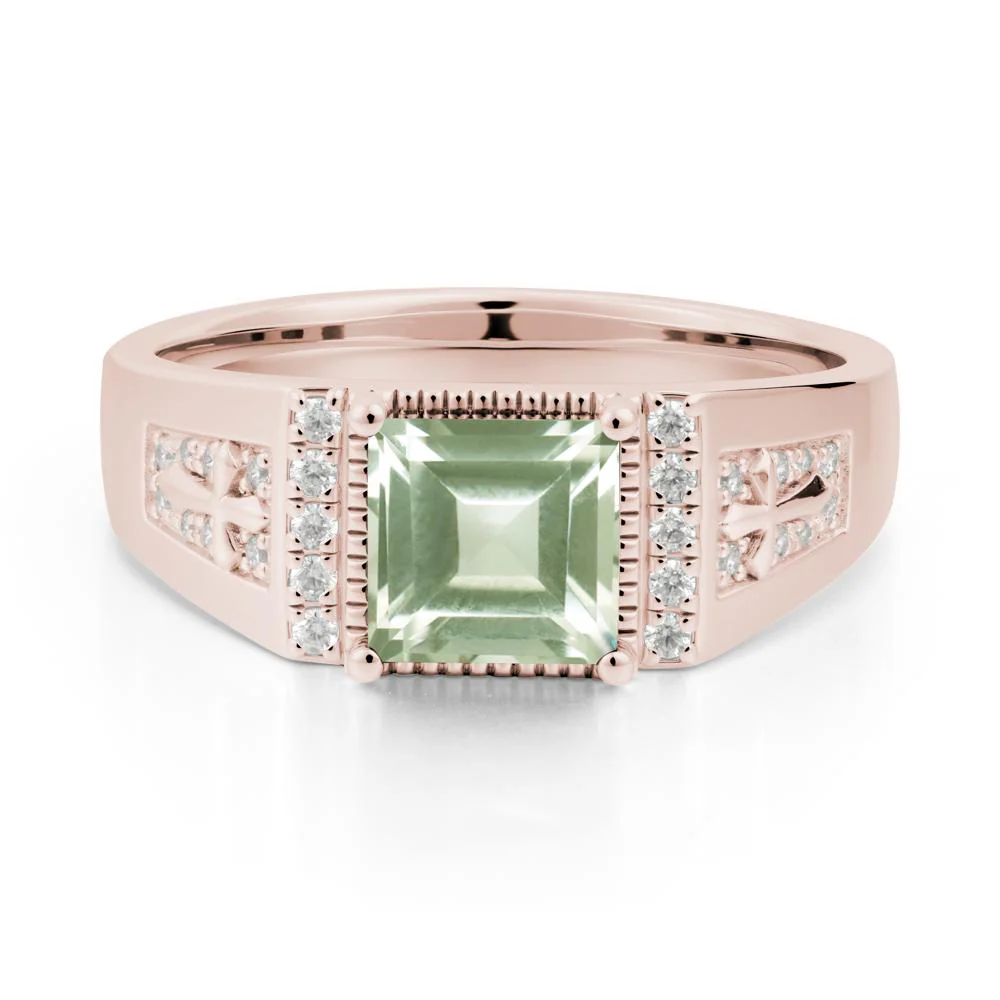 Men Green Amethyst Statement Ring with Cross - Image 2