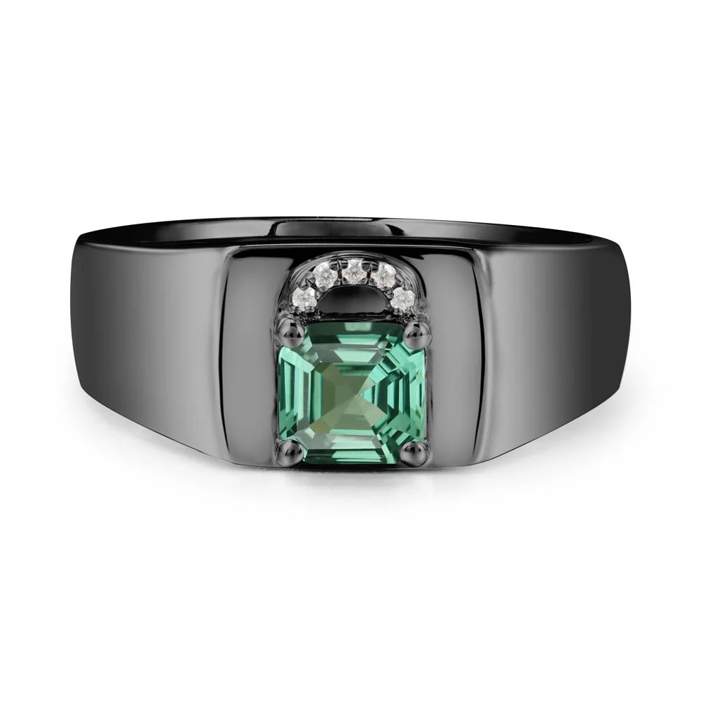 Men Green Sapphire Ring with Lock Design - Image 8