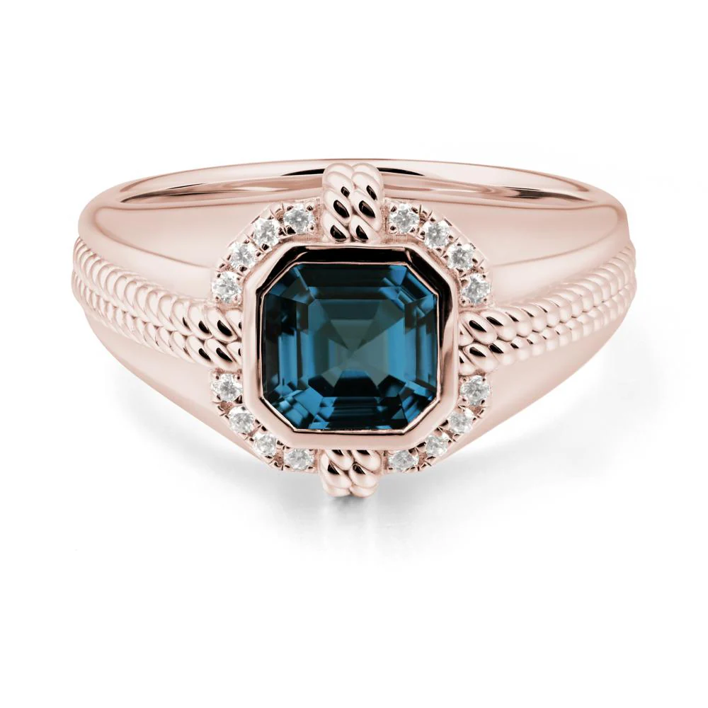 Men London Blue Topaz Ring with Wide Band - Image 2