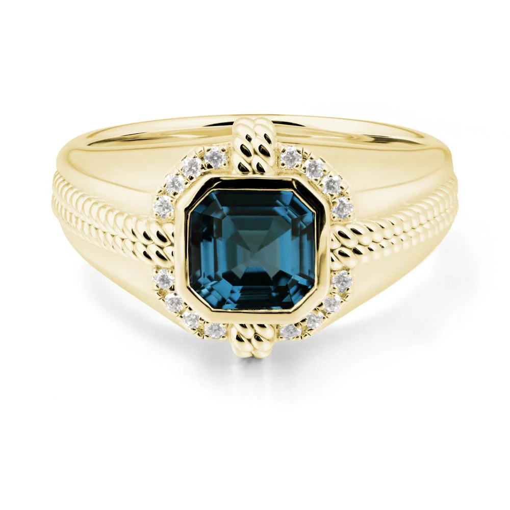 Men London Blue Topaz Ring with Wide Band - Image 7
