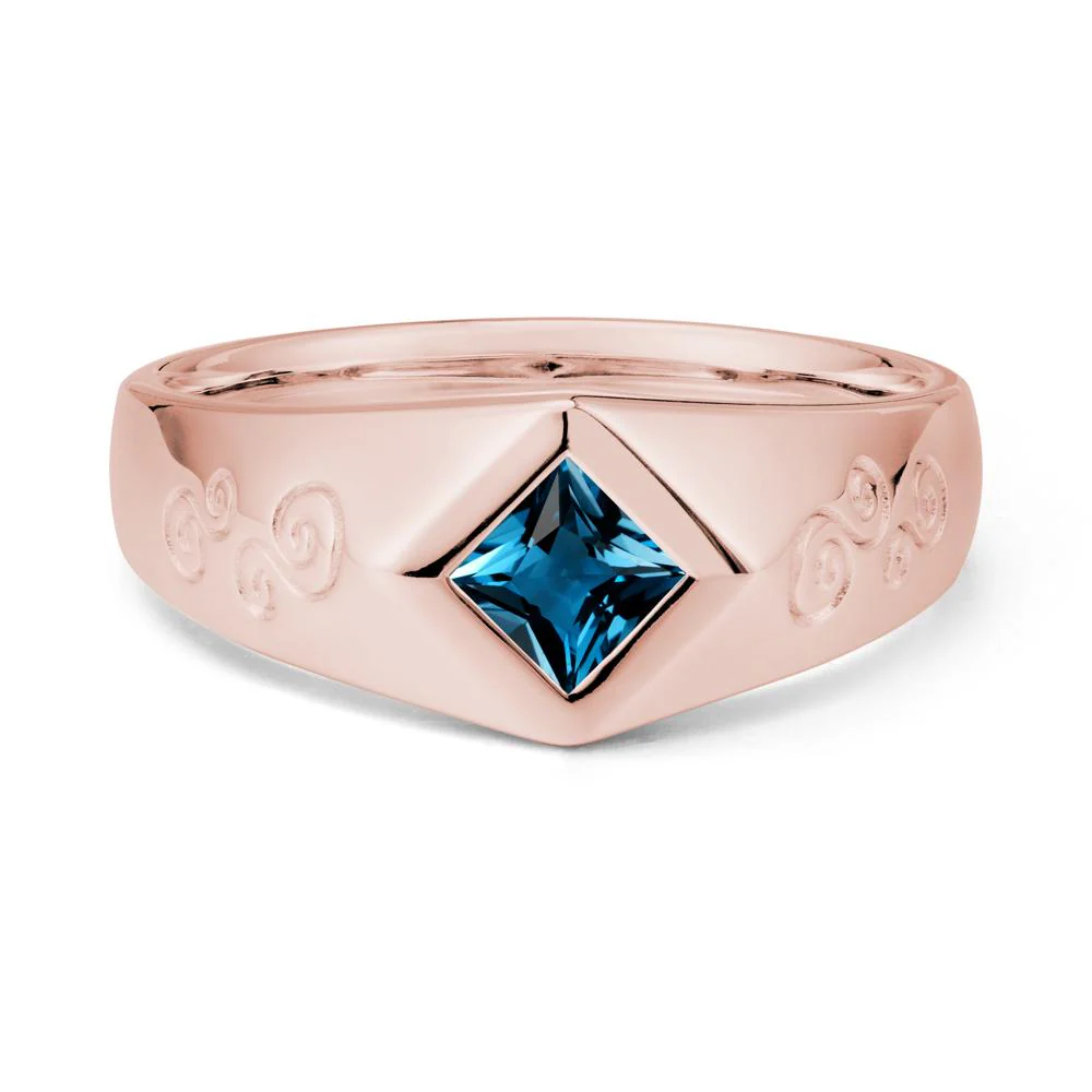 Men London Blue Topaz Scroll Engraved Ring - Image 4