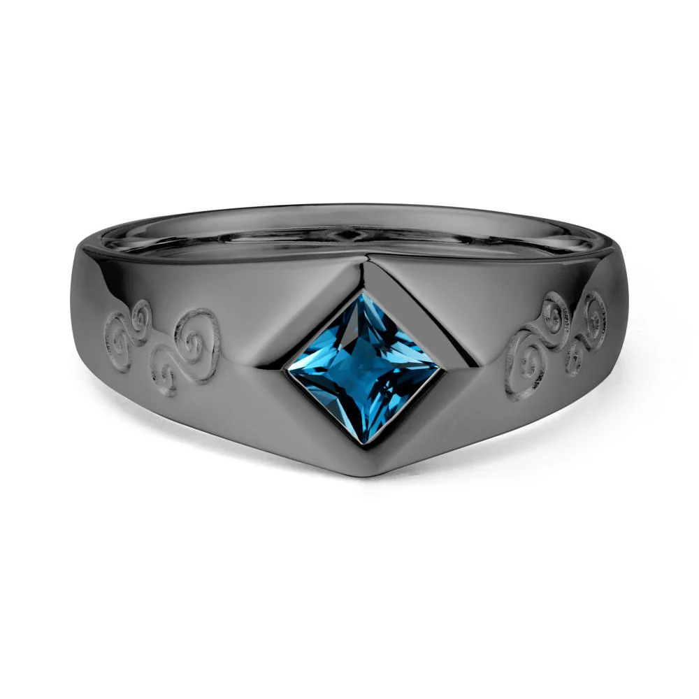 Men London Blue Topaz Scroll Engraved Ring - Image 7