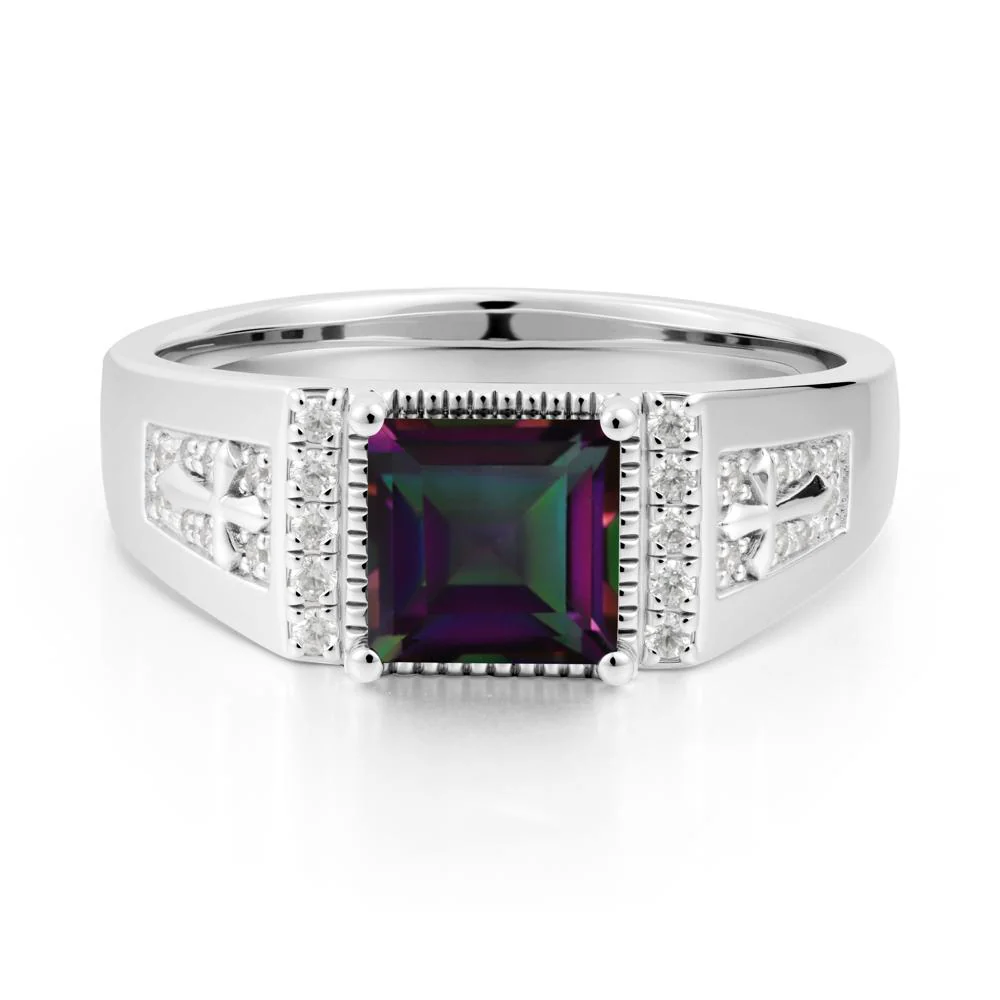 Men Mystic Topaz Statement Ring with Cross