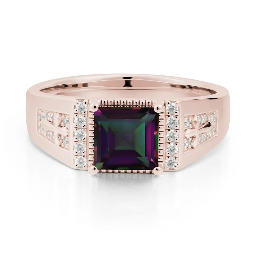 Men Mystic Topaz Statement Ring with Cross - Image 2