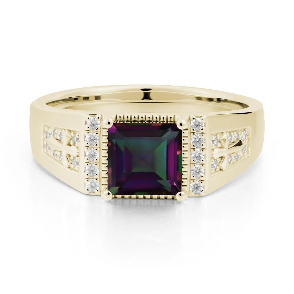 Men Mystic Topaz Statement Ring with Cross - Image 3