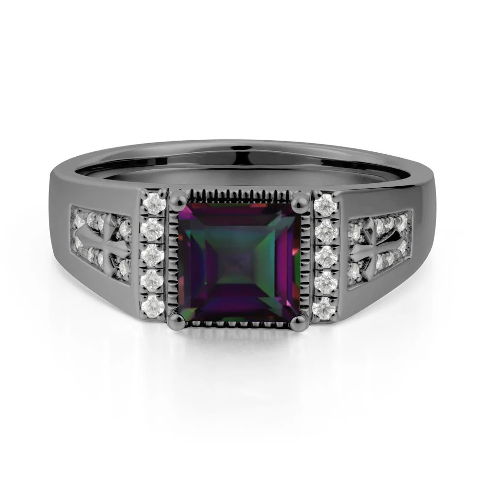 Men Mystic Topaz Statement Ring with Cross - Image 7