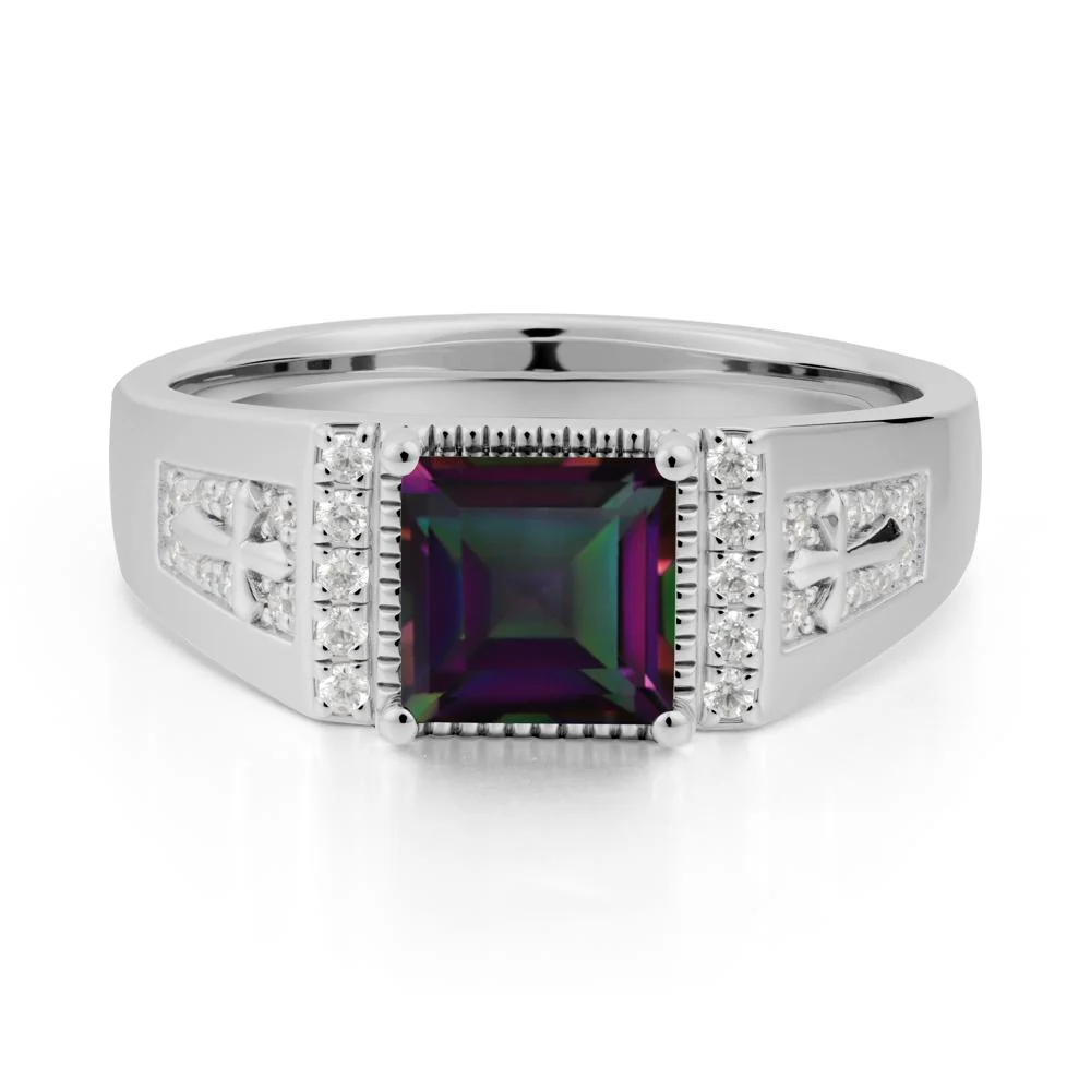 Men Mystic Topaz Statement Ring with Cross - Image 8