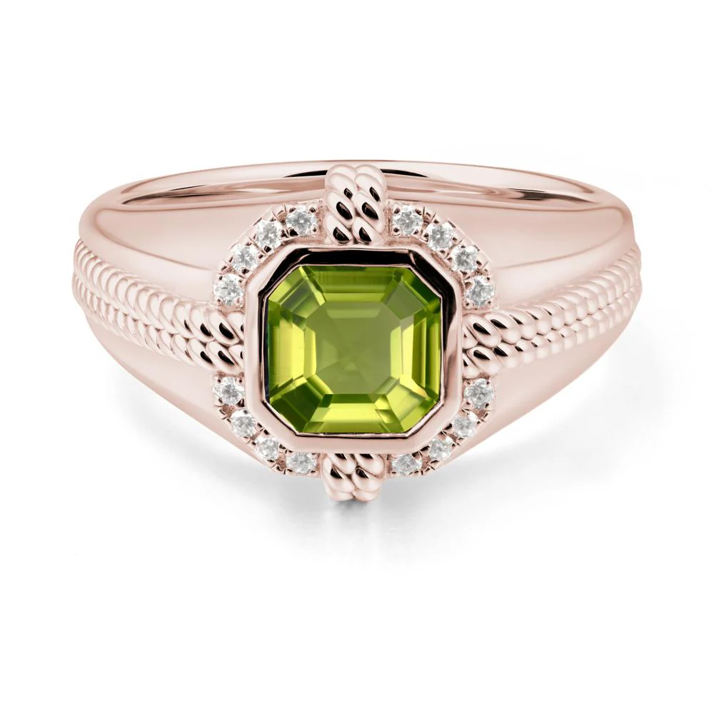 Men Peridot Promise Ring with Twist Rope Design - Image 2