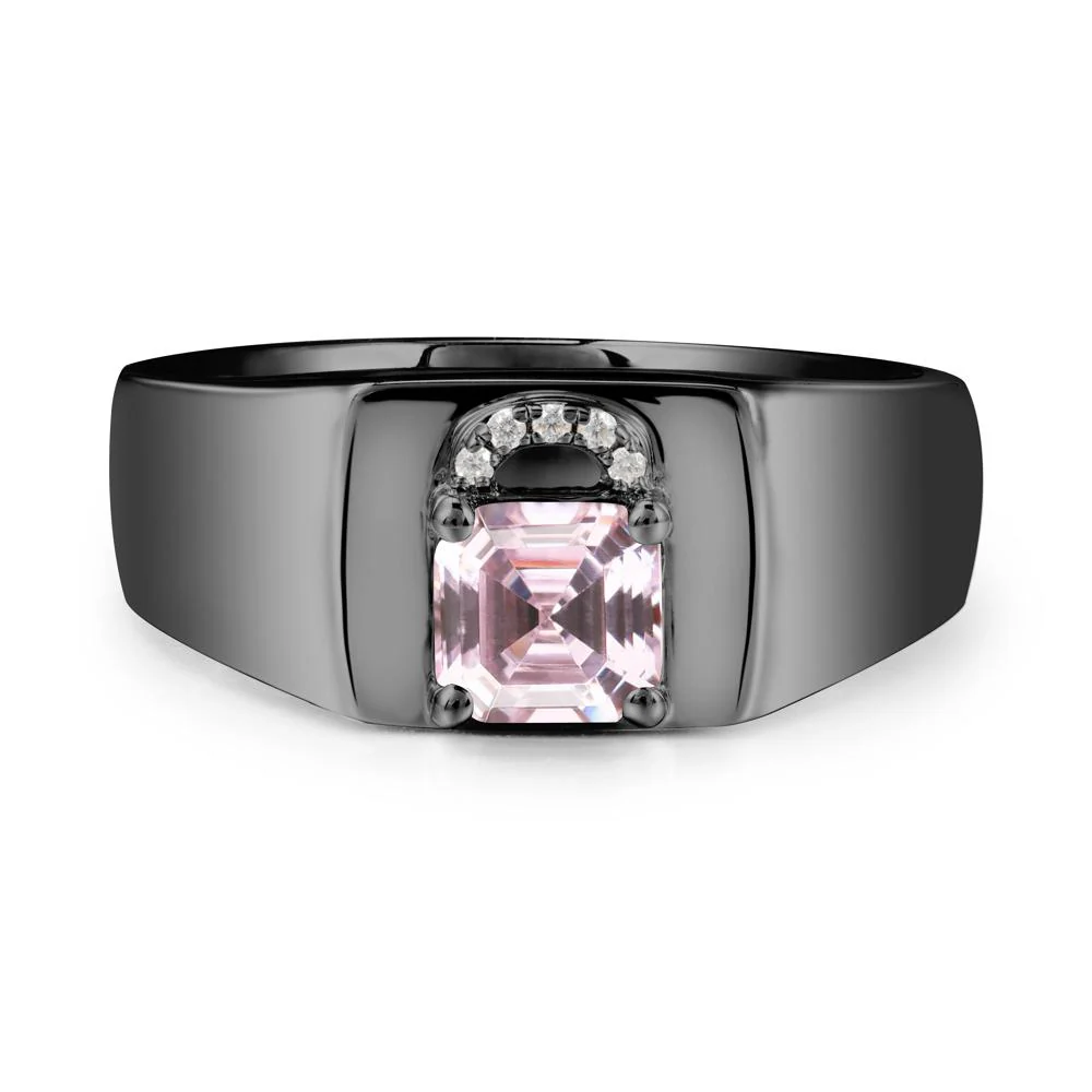 Men Pink Cubic Zirconia Ring with Lock Design