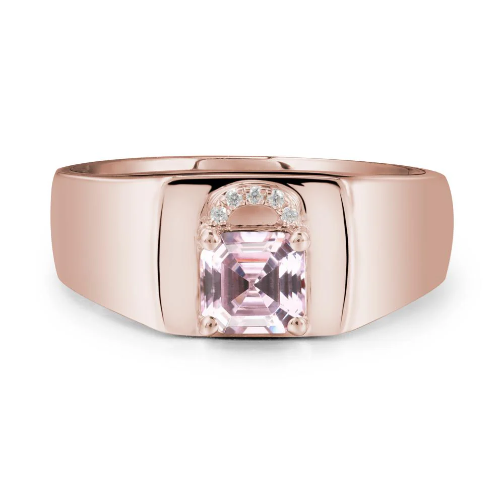Men Pink Cubic Zirconia Ring with Lock Design - Image 2