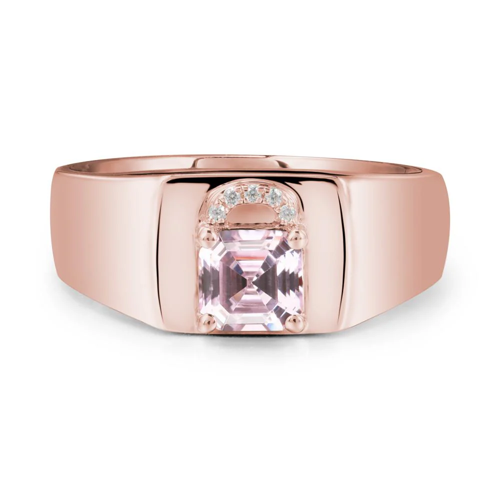 Men Pink Cubic Zirconia Ring with Lock Design - Image 5