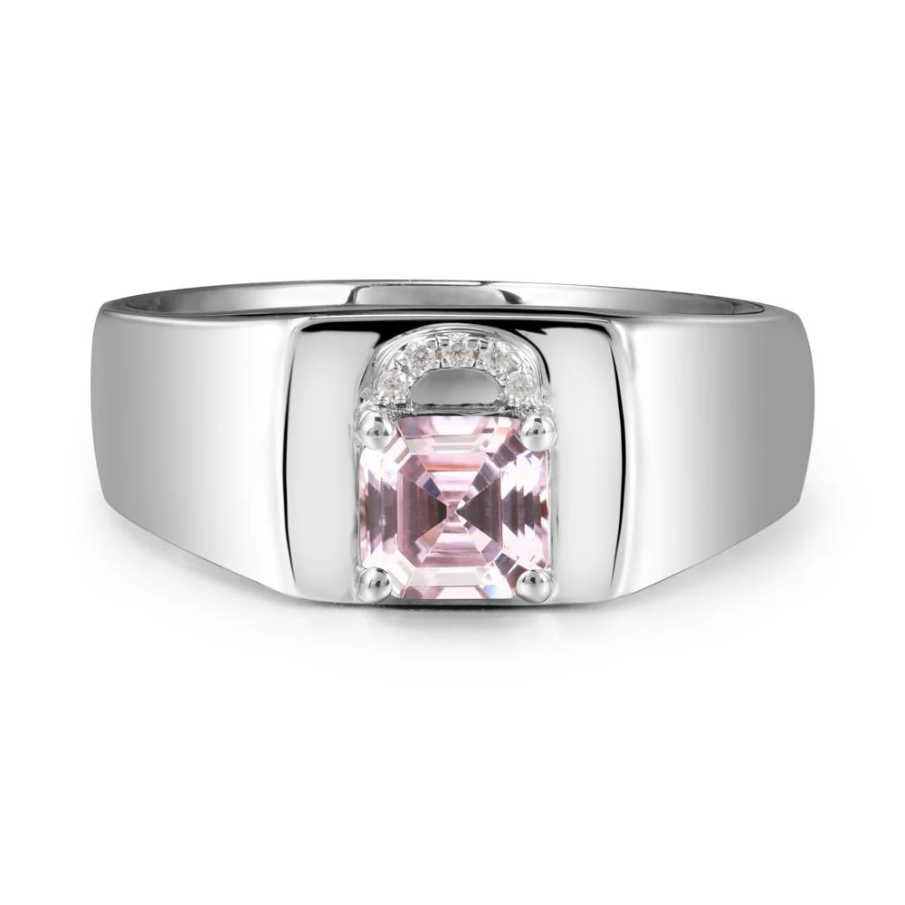 Men Pink Cubic Zirconia Ring with Lock Design - Image 6