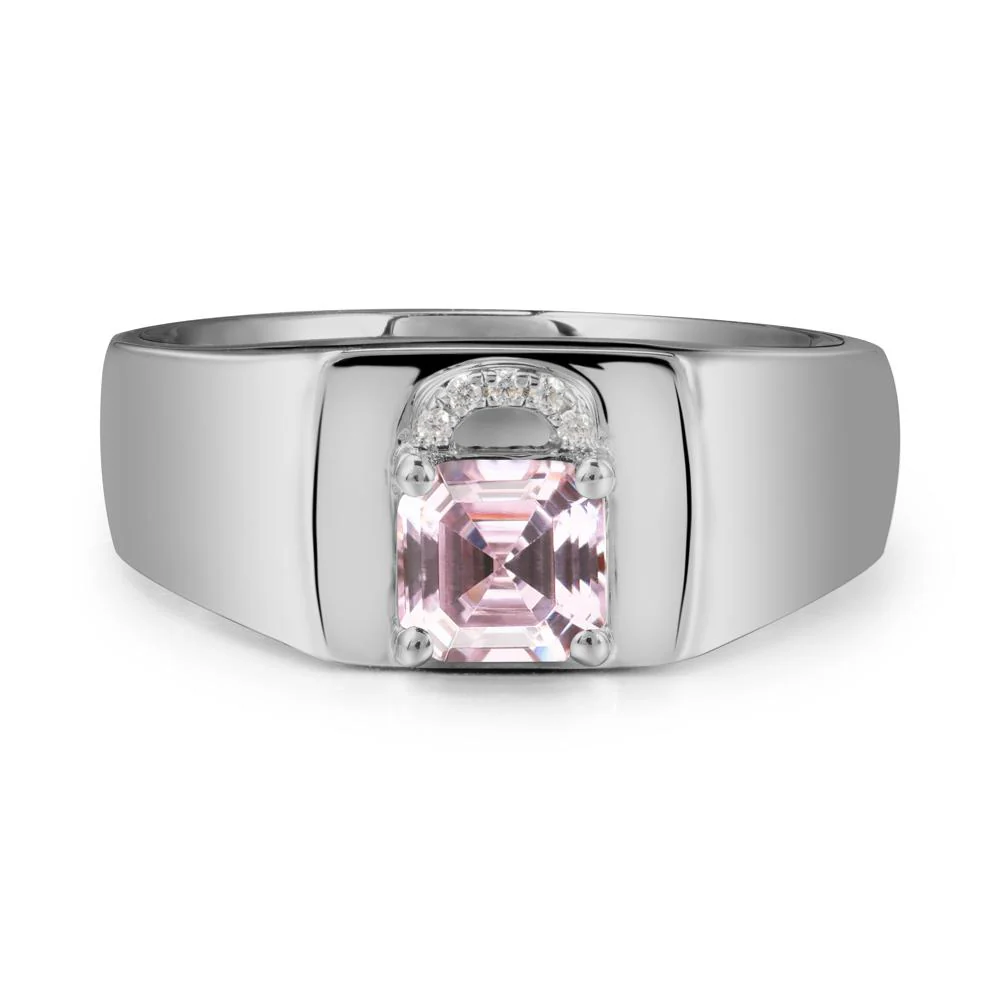 Men Pink Cubic Zirconia Ring with Lock Design - Image 8