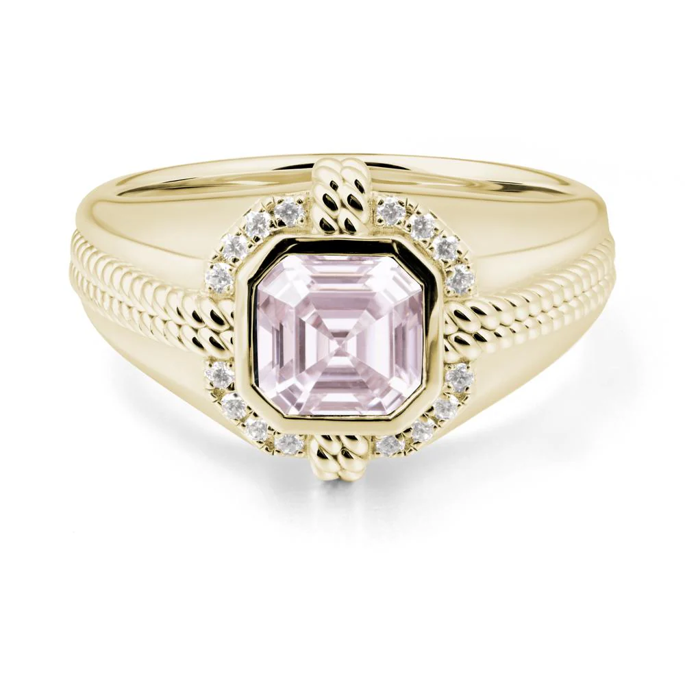Men Pink Cubic Zirconia Ring with Wide Band