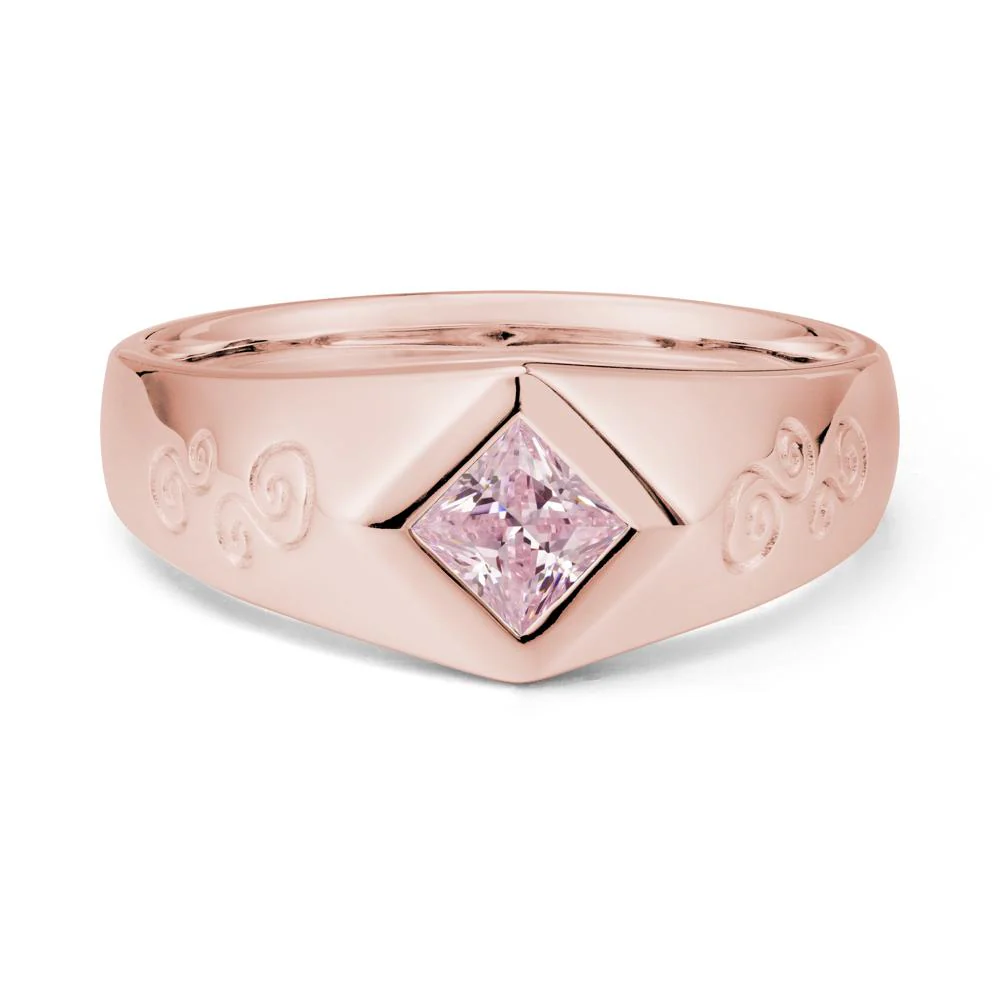 Men Pink Cubic Zirconia Scroll Engraved Ring - Image 5