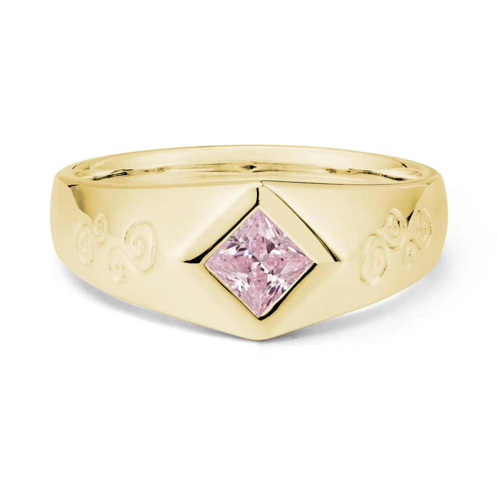 Men Pink Cubic Zirconia Scroll Engraved Ring - Image 7