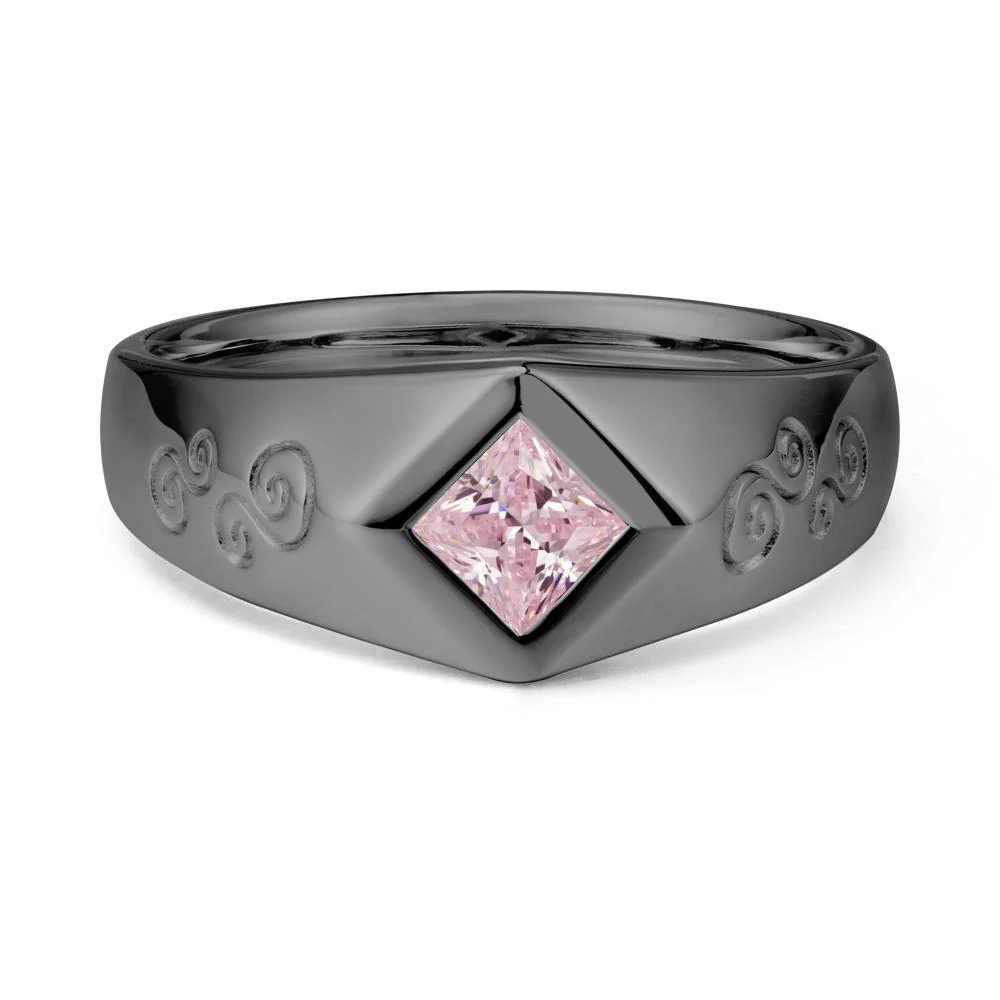 Men Pink Cubic Zirconia Scroll Engraved Ring - Image 8