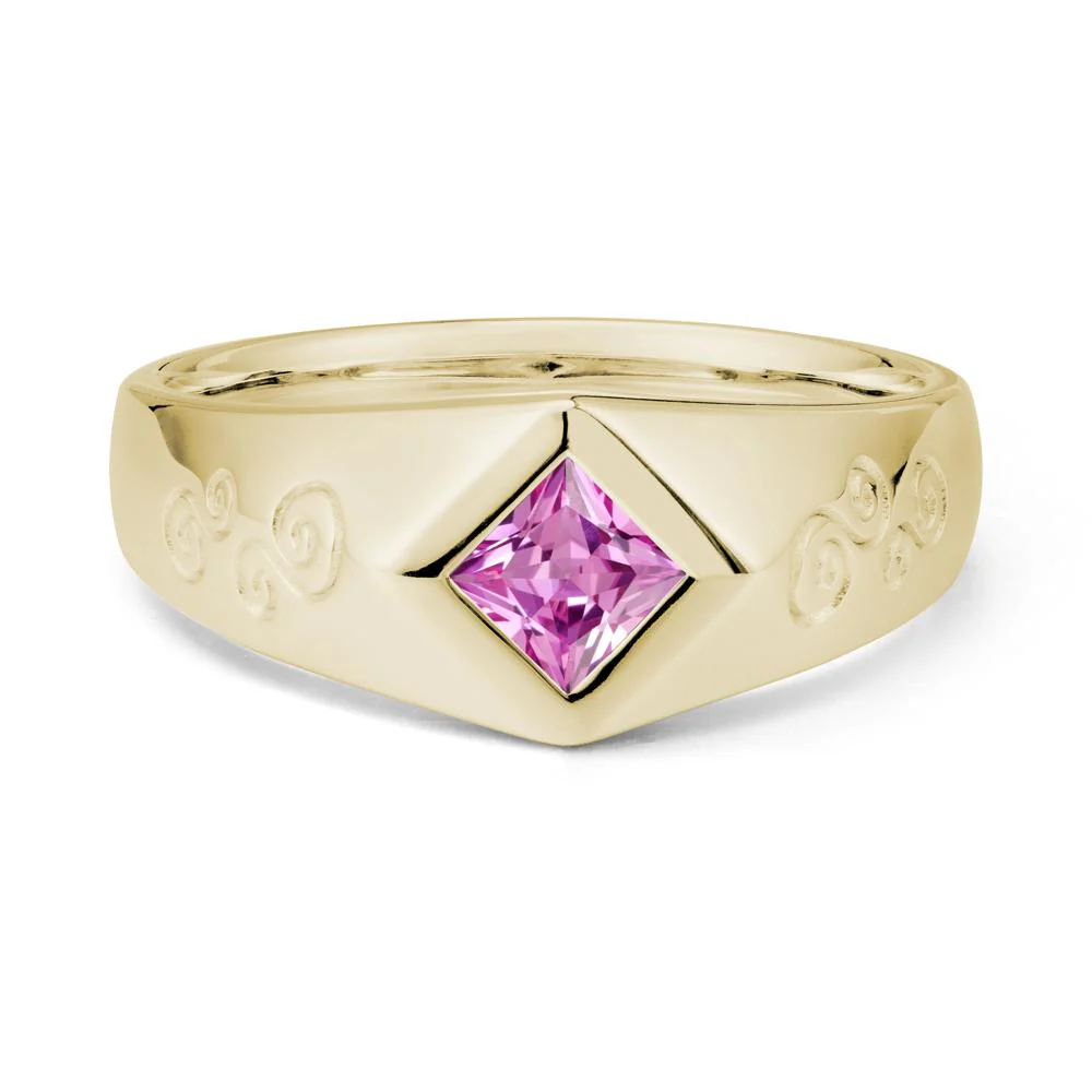 Men Pink Sapphire Scroll Engraved Ring - Image 3