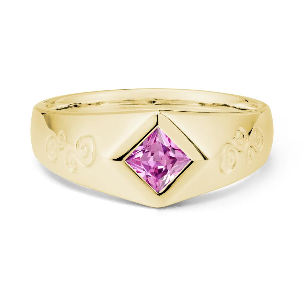 Men Pink Sapphire Scroll Engraved Ring - Image 6