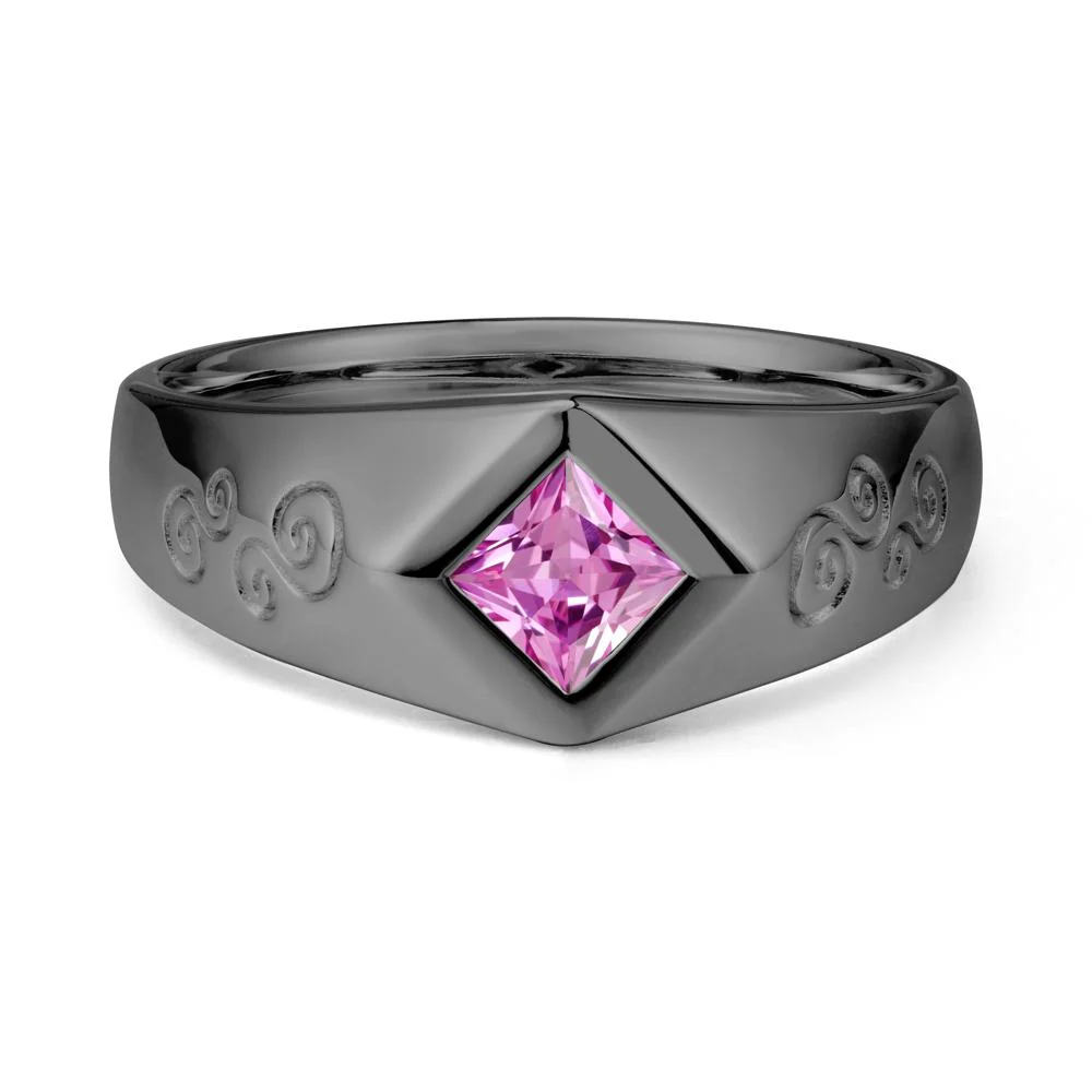 Men Pink Sapphire Scroll Engraved Ring - Image 7