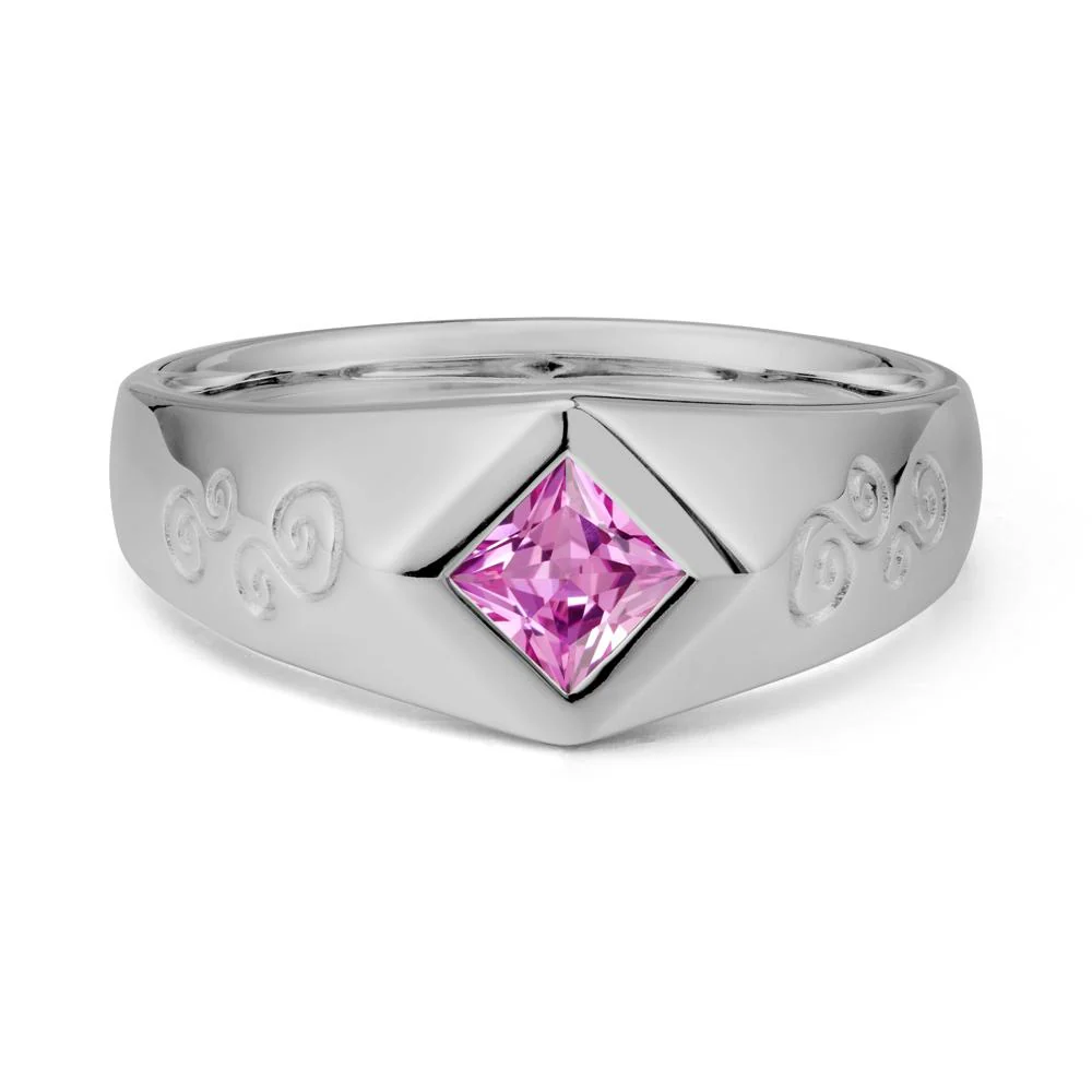 Men Pink Sapphire Scroll Engraved Ring - Image 8