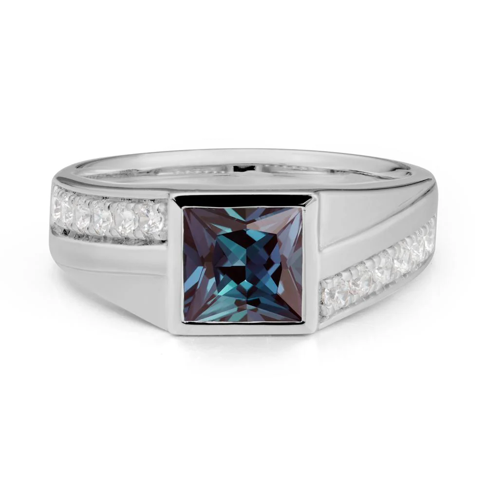 Men's Square Alexandrite Ring with Pave Accents