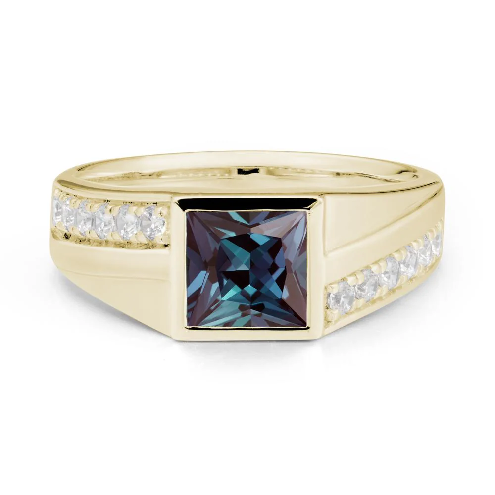 Men's Square Alexandrite Ring with Pave Accents - Image 4