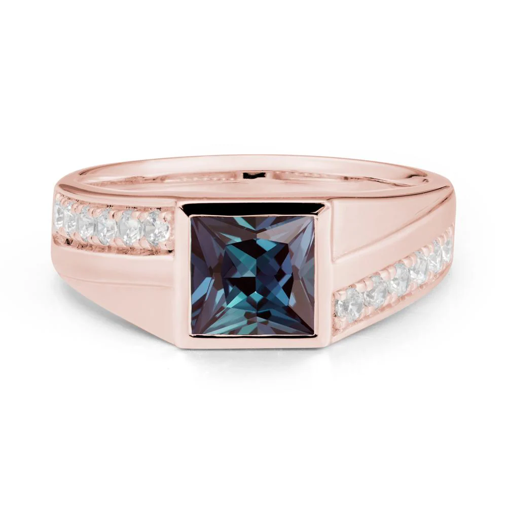 Men's Square Alexandrite Ring with Pave Accents - Image 5