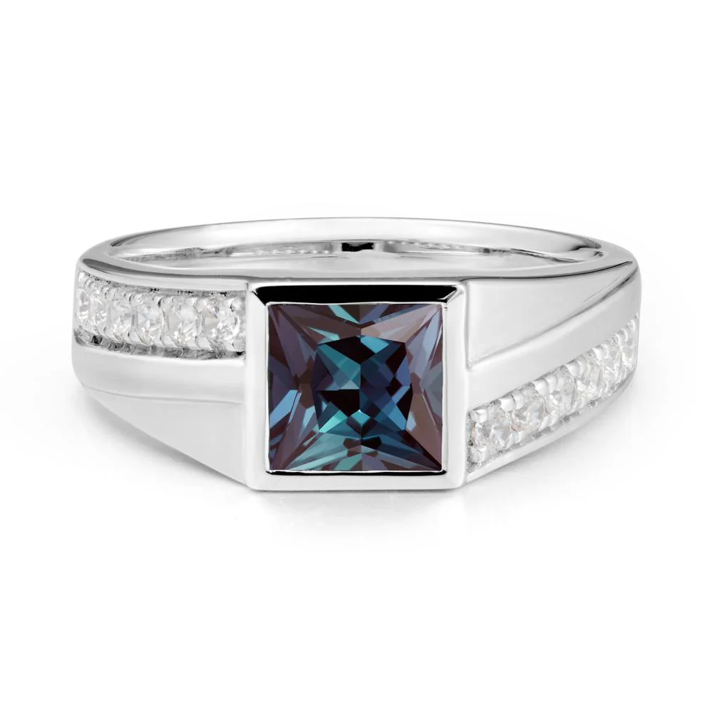 Men's Square Alexandrite Ring with Pave Accents - Image 6