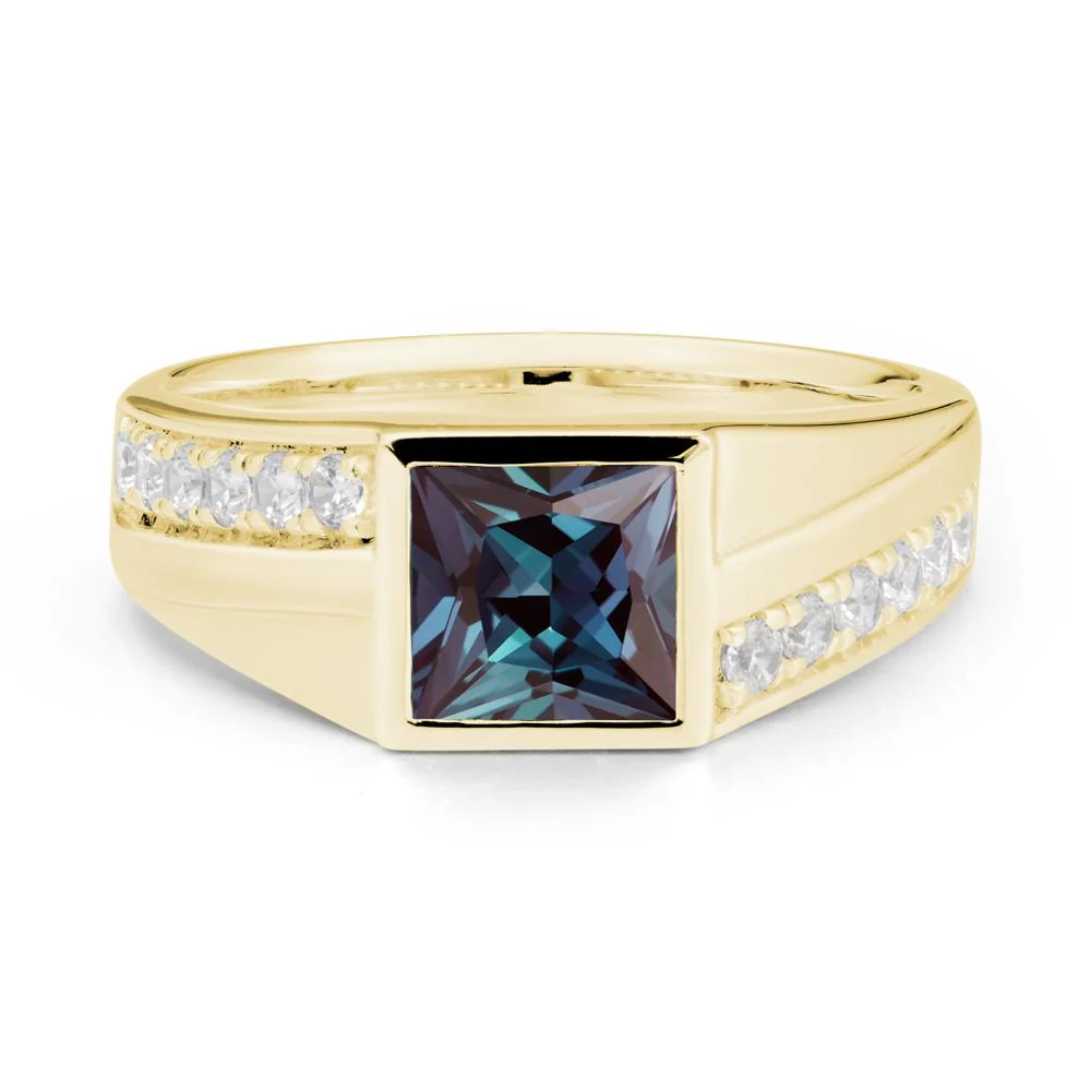 Men's Square Alexandrite Ring with Pave Accents - Image 7