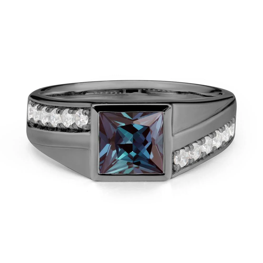 Men's Square Alexandrite Ring with Pave Accents - Image 8