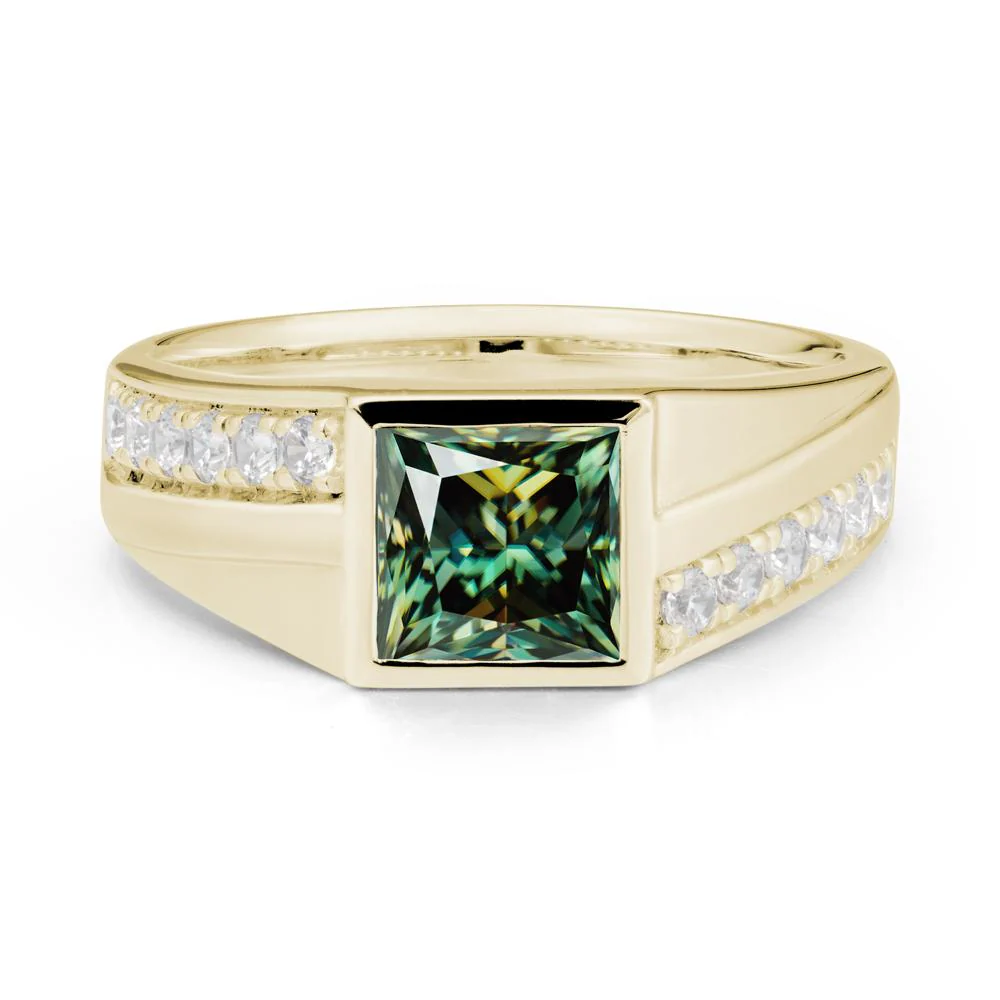 Men's Square Green Moissanite Ring with Pave Accents - Image 4