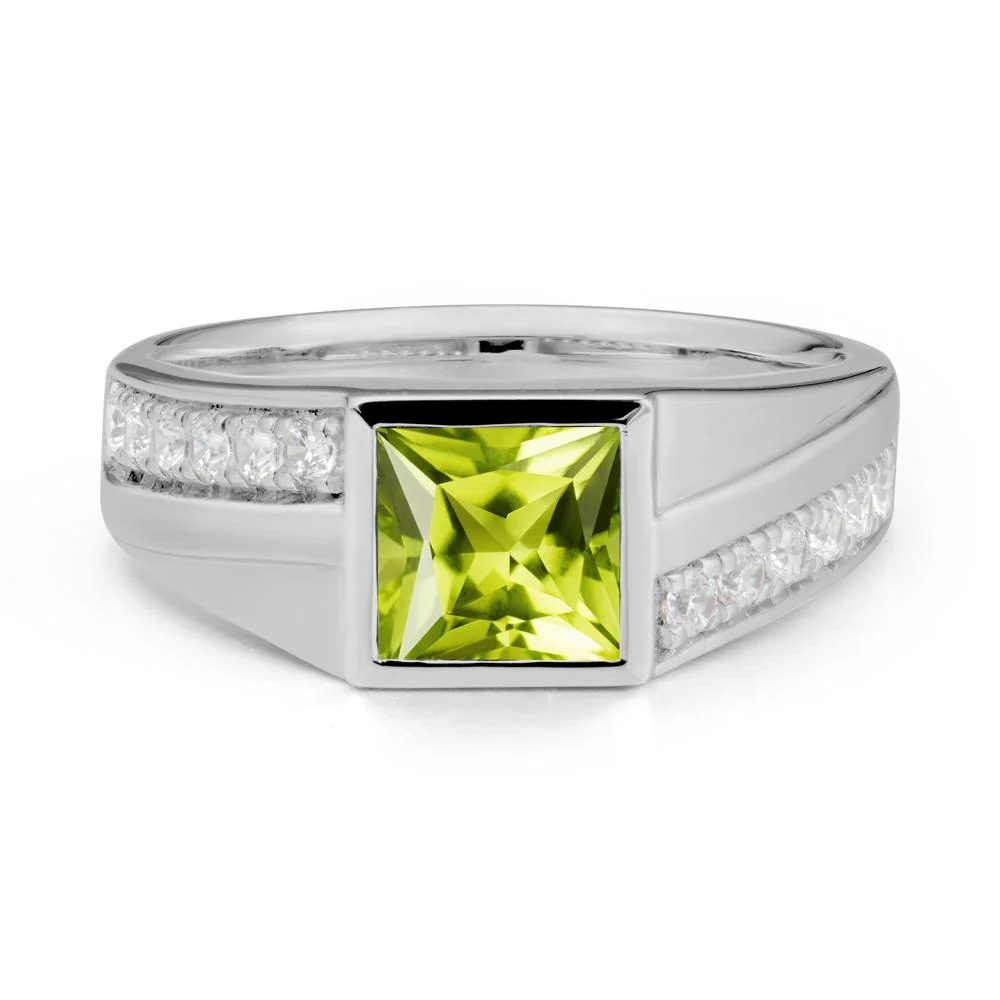 Men's Square Peridot Ring with Pave Accents