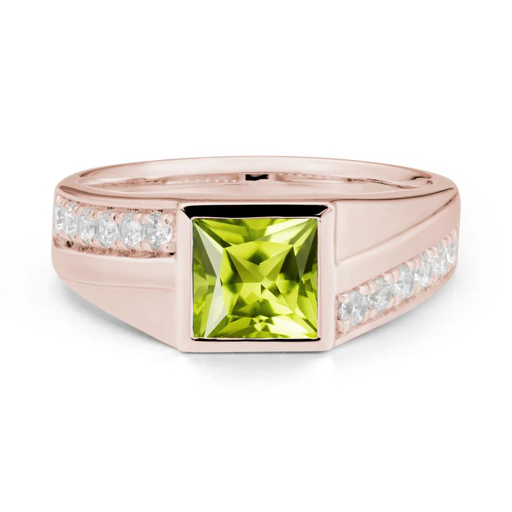 Men's Square Peridot Ring with Pave Accents - Image 2