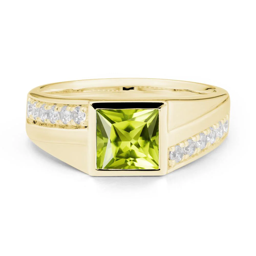 Men's Square Peridot Ring with Pave Accents - Image 7