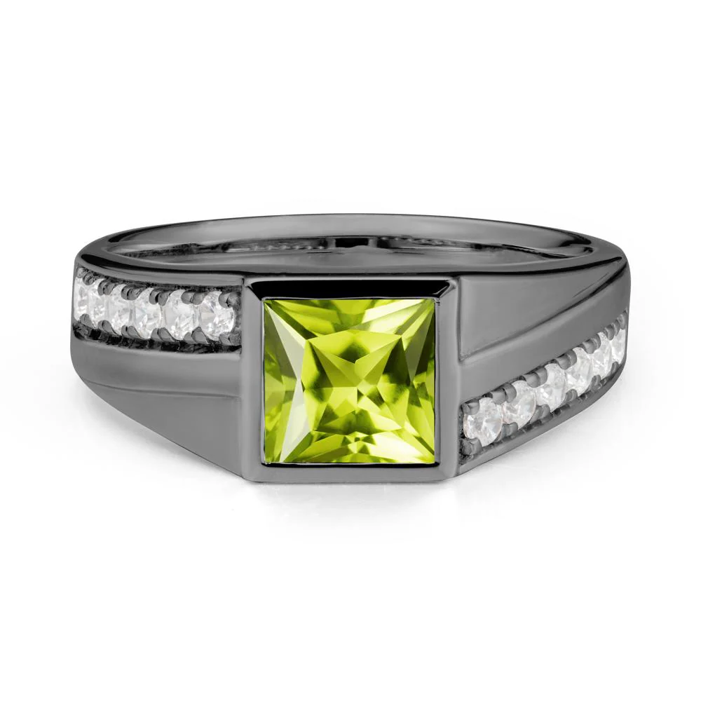Men's Square Peridot Ring with Pave Accents - Image 8