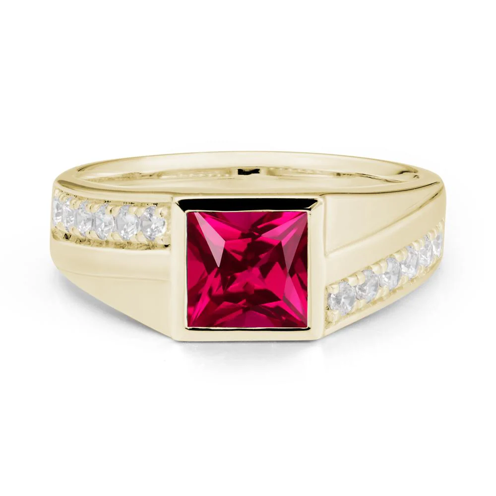 Men's Square Ruby Ring with Pave Accents - Image 3