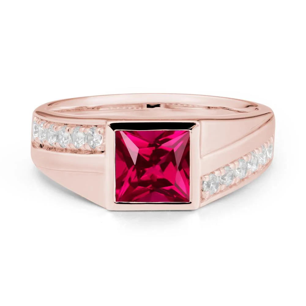 Men's Square Ruby Ring with Pave Accents - Image 4
