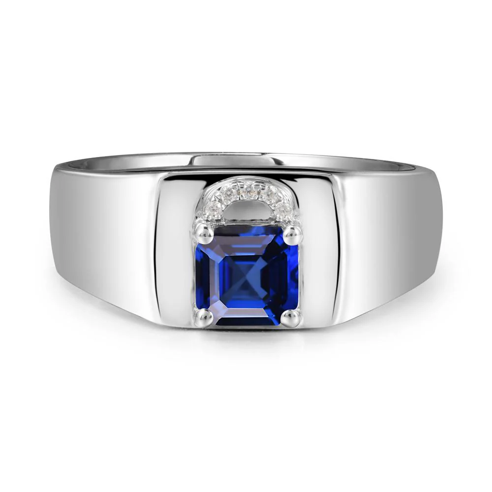 Men Sapphire Ring with Lock Design - Image 3
