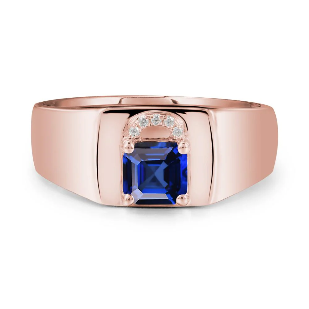 Men Sapphire Ring with Lock Design - Image 5