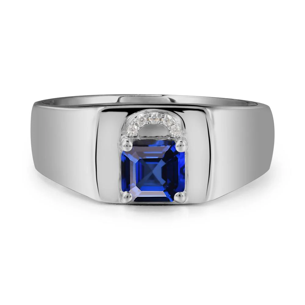 Men Sapphire Ring with Lock Design - Image 9