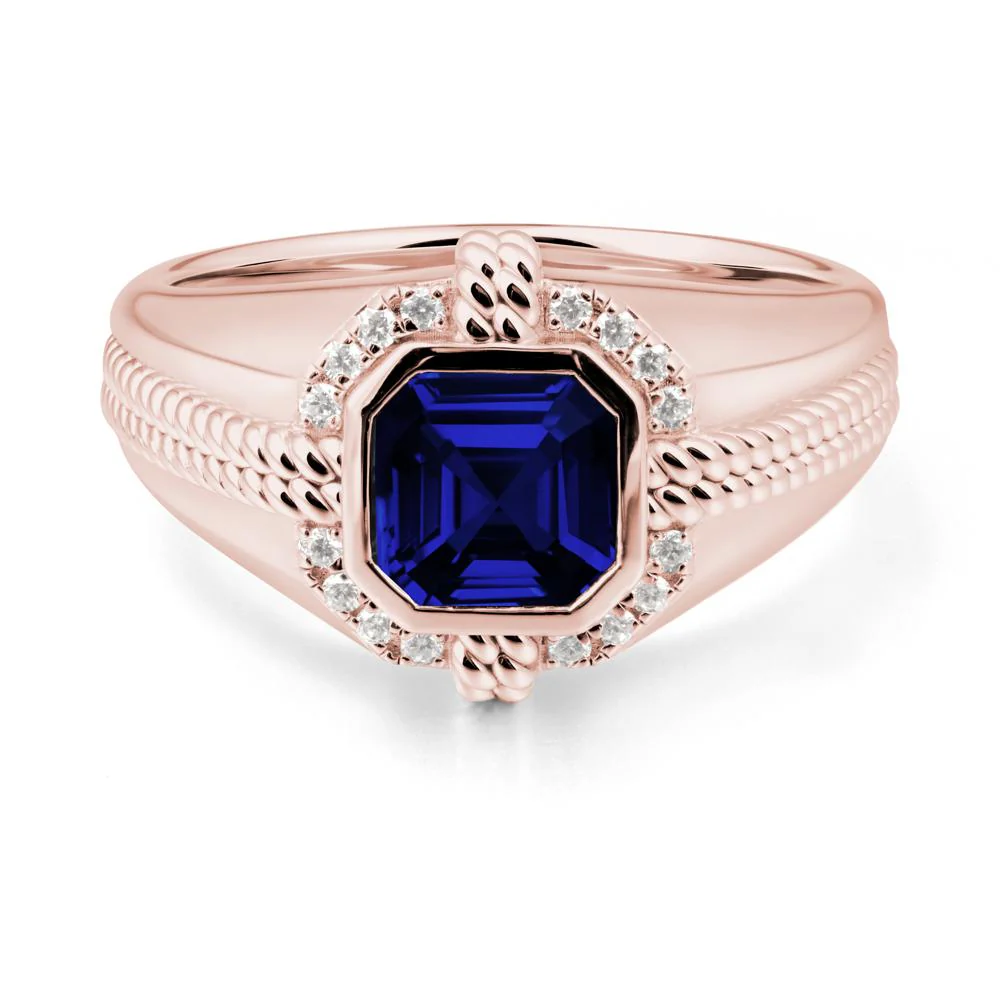 Men Sapphire Ring with Wide Band - Image 5