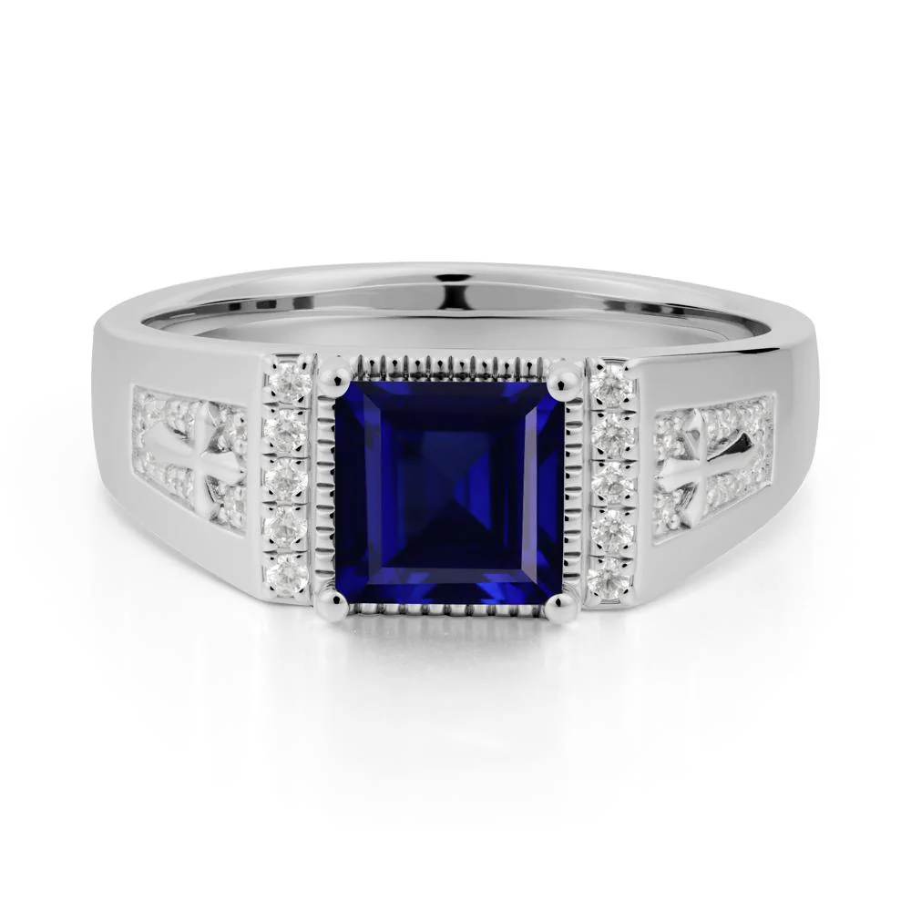 Men Sapphire Statement Ring with Cross