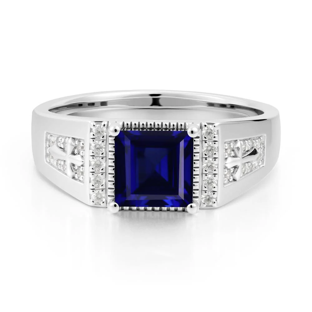 Men Sapphire Statement Ring with Cross - Image 3