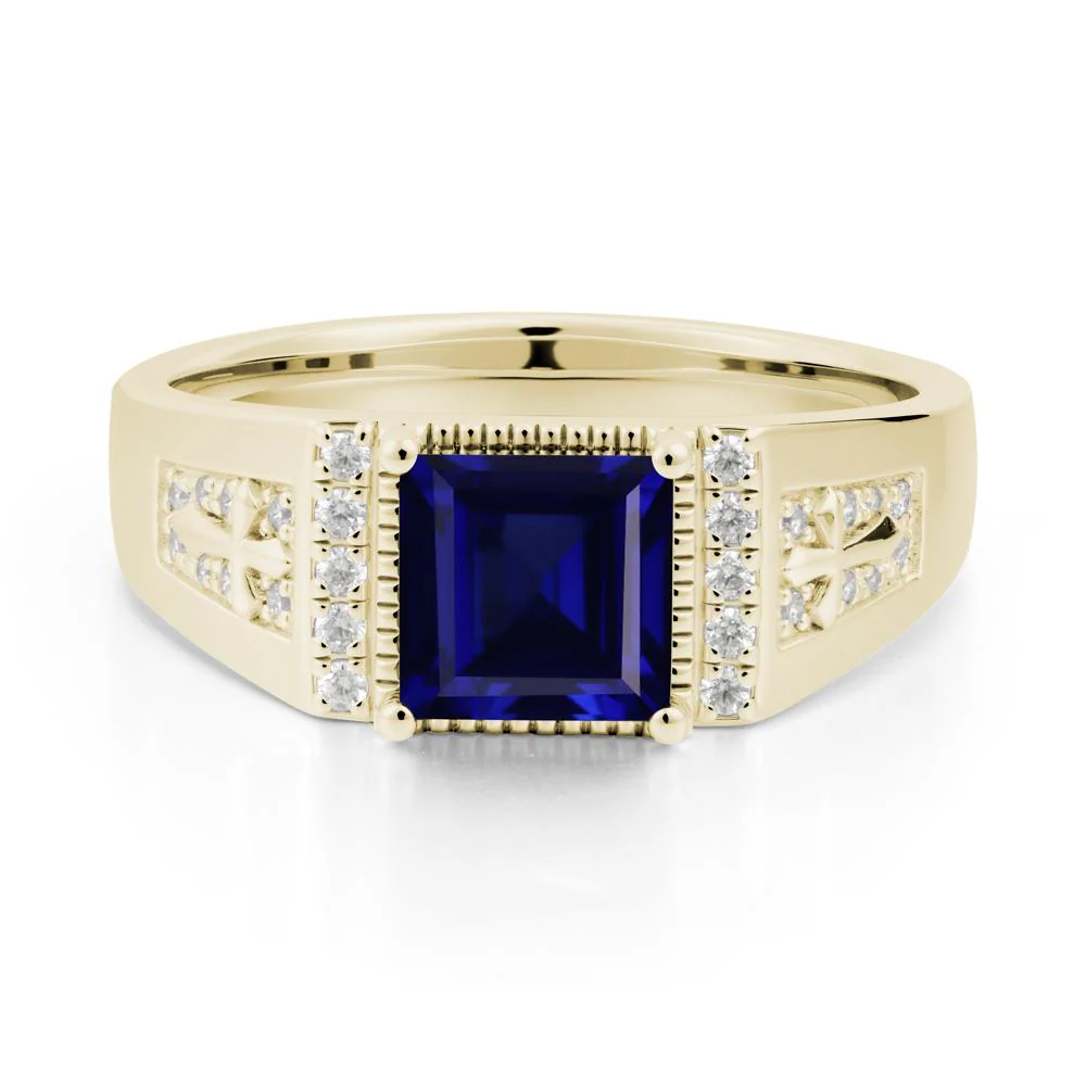 Men Sapphire Statement Ring with Cross - Image 4