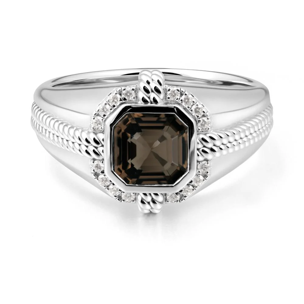 Men Smoky Quartz Promise Ring with Twist Rope Design - Image 3